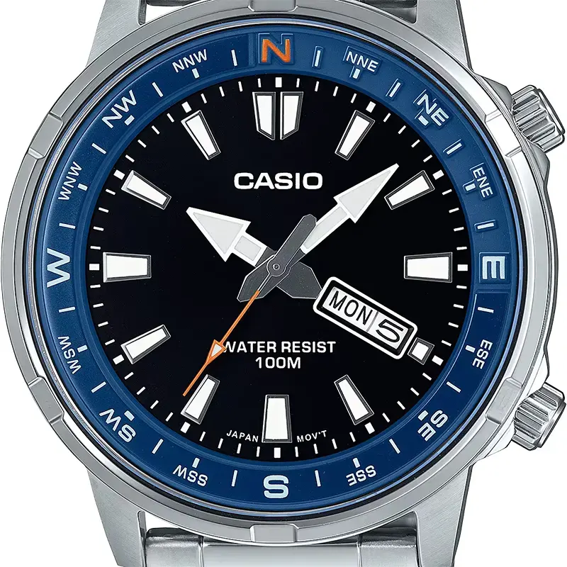 Casio Black Dial Direction Bezel Men's Watch- MTD-130D-1A2V